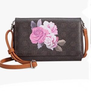 NWT Giani Bernini Purse Brown Floral Signature Rose Crossbody Convertible Clutch